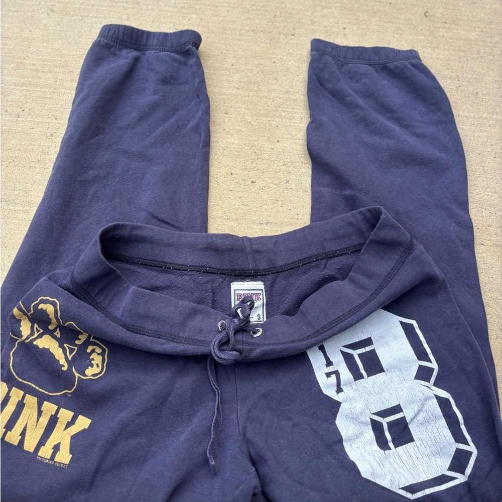 PINK Victoria's Secret Dark Blue Sweatpants with Gold and White Details